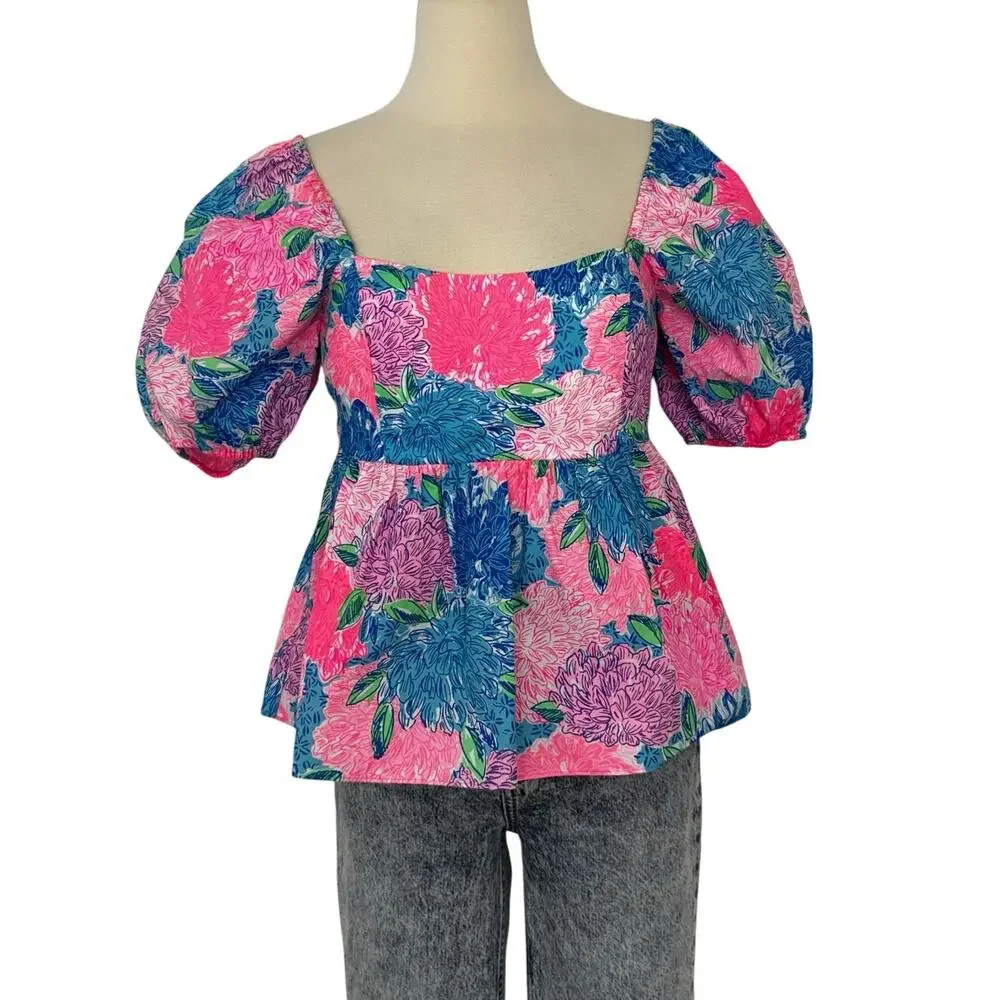 Lilly Pulitzer Kay Babydoll Short Sleeve Top in Multi Beach House Bloom 6